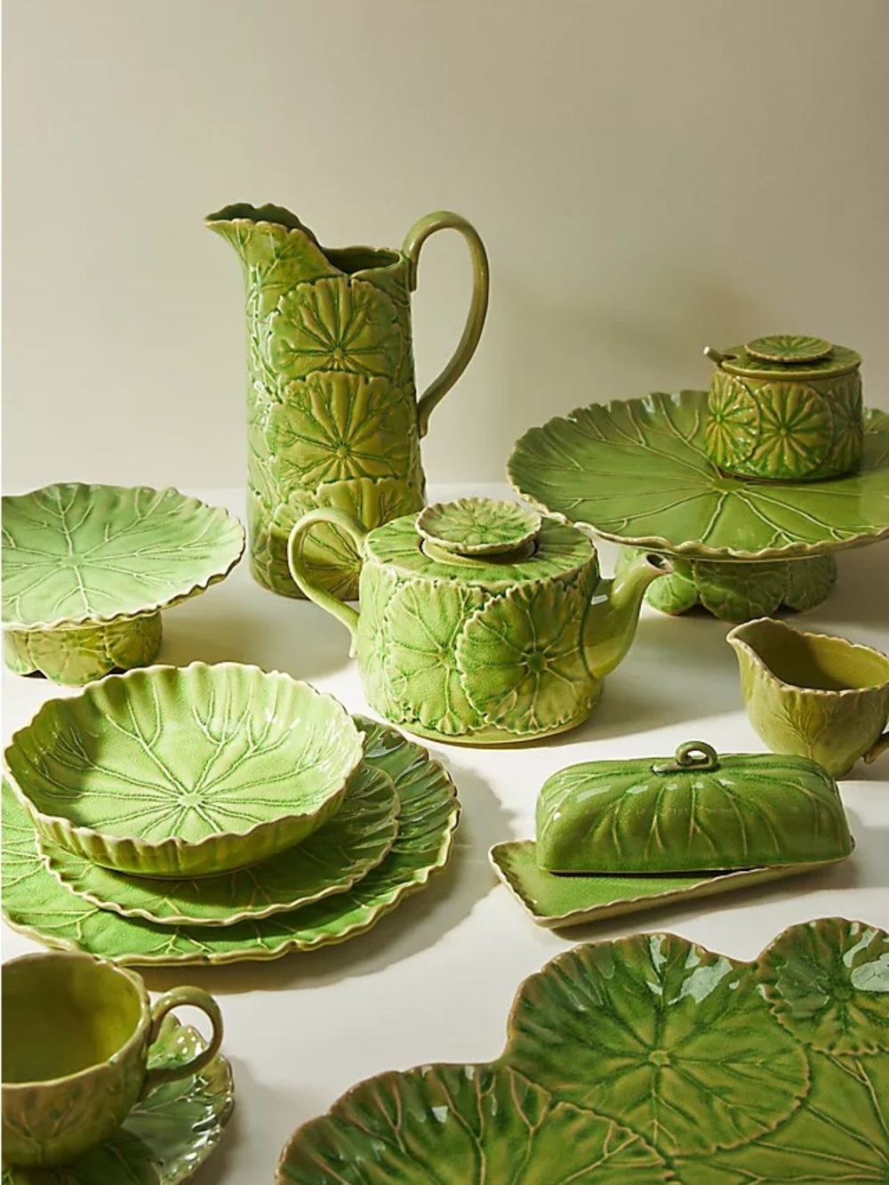 Anthropologie Lilypad collection pot, cup, saucer, & plate set